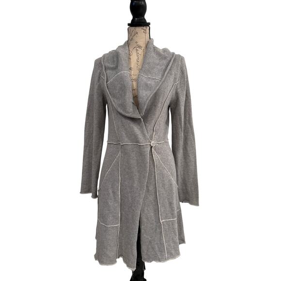 Indigenous Womens Gray 100% Organic Cotton Shell Button Lightweight Cardigan M - Picture 1 of 15